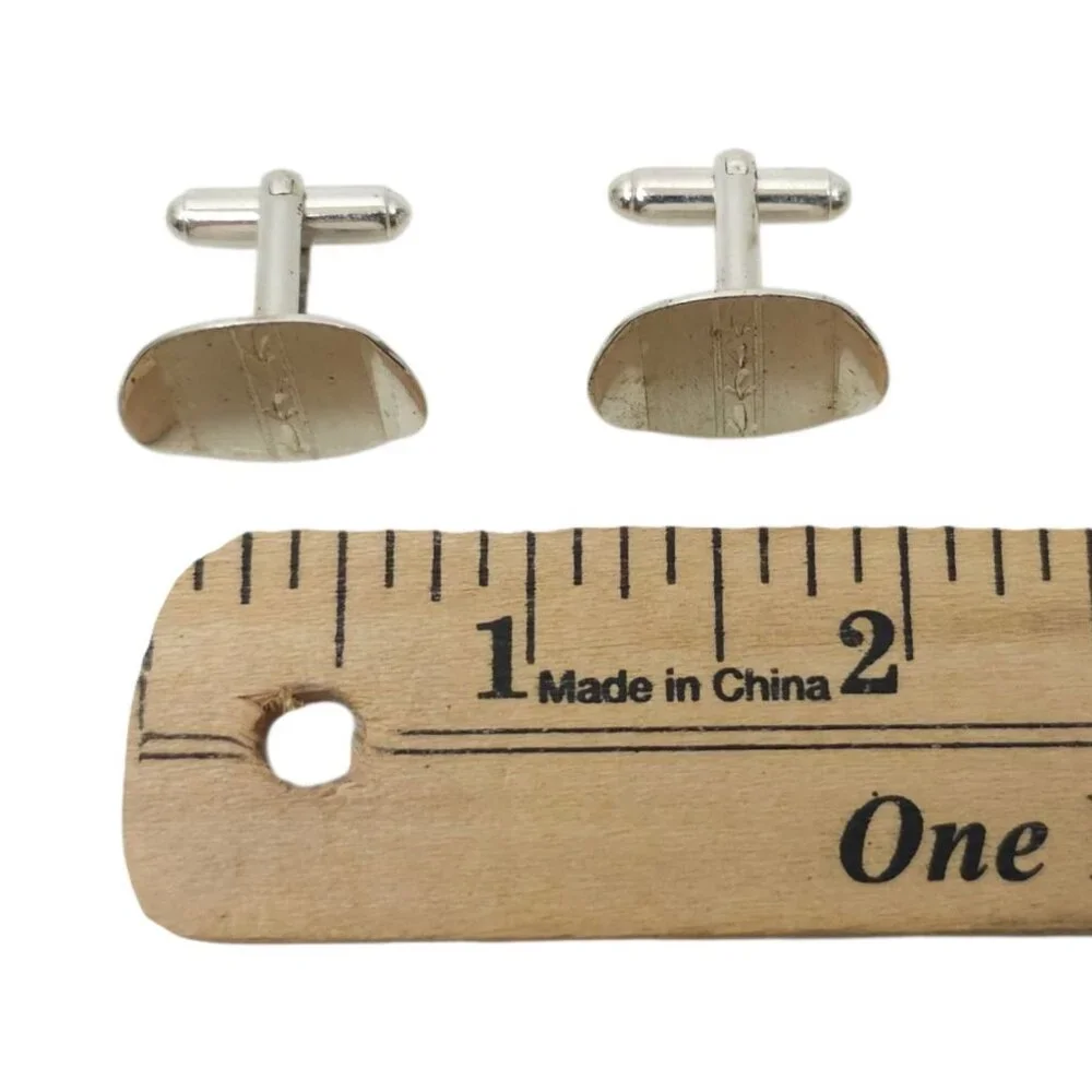 Shields Silvertone Etched Cufflinks Rectangle Men Vintage MCM Jewelry Accessory